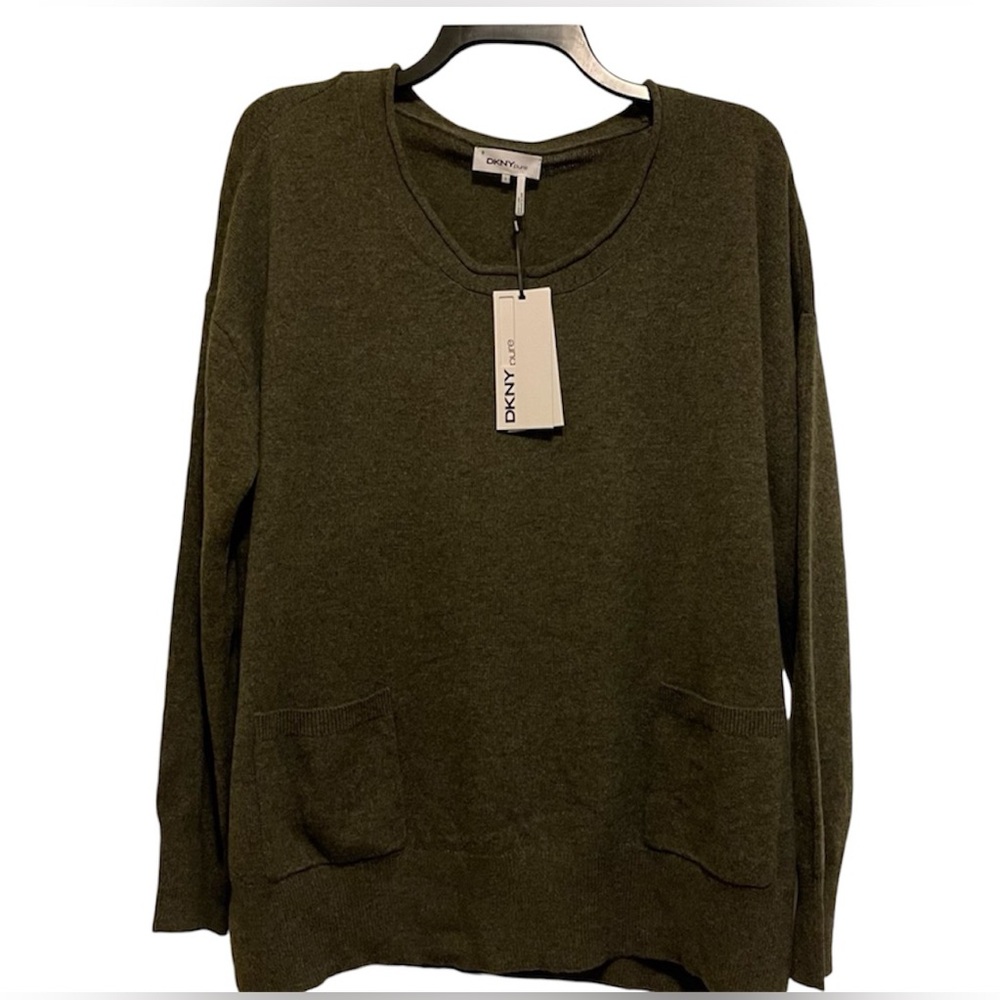 DKNY PURE WOOL/ CASHMERE SWEATER SCOOP NECK WOMEN LONG SLEEVE GREEN COLOR SIZE S